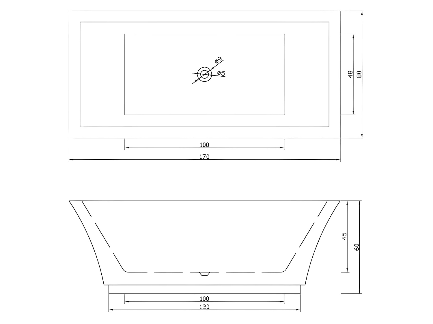 Baignoire ilôt 170 X 80 cm + Robinet Mitigeur Colonne – Heaven