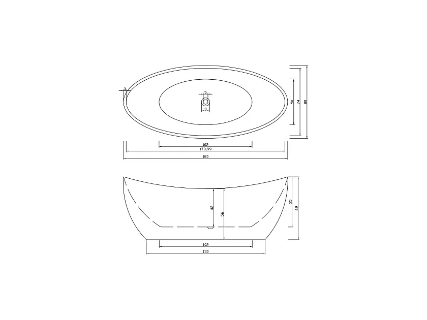 Bañera exenta blanca moderna 180 X 80 cm - Faith