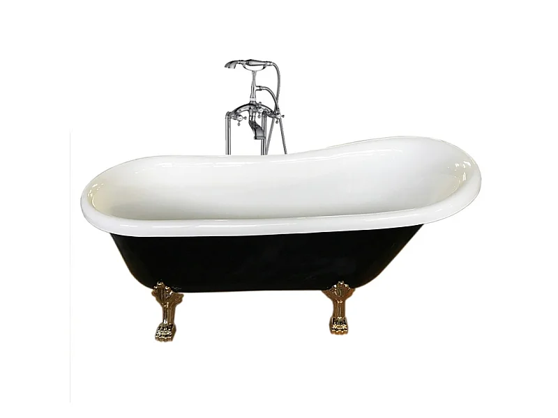 Baignoire ilôt retrò 170 x 80 cm noir pieds or + Mitigeur – Marigold Noir