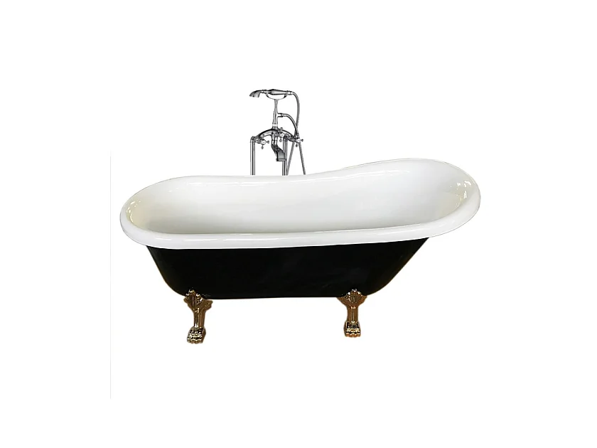 Baignoire ilôt retrò 170 x 80 cm noir pieds or + Mitigeur – Marigold Noir