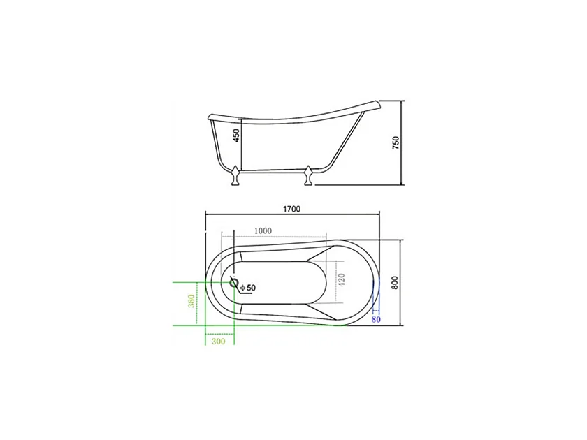Baignoire ilôt retrò 170 x 80 cm avec pieds Or + Melangeur – Marigold