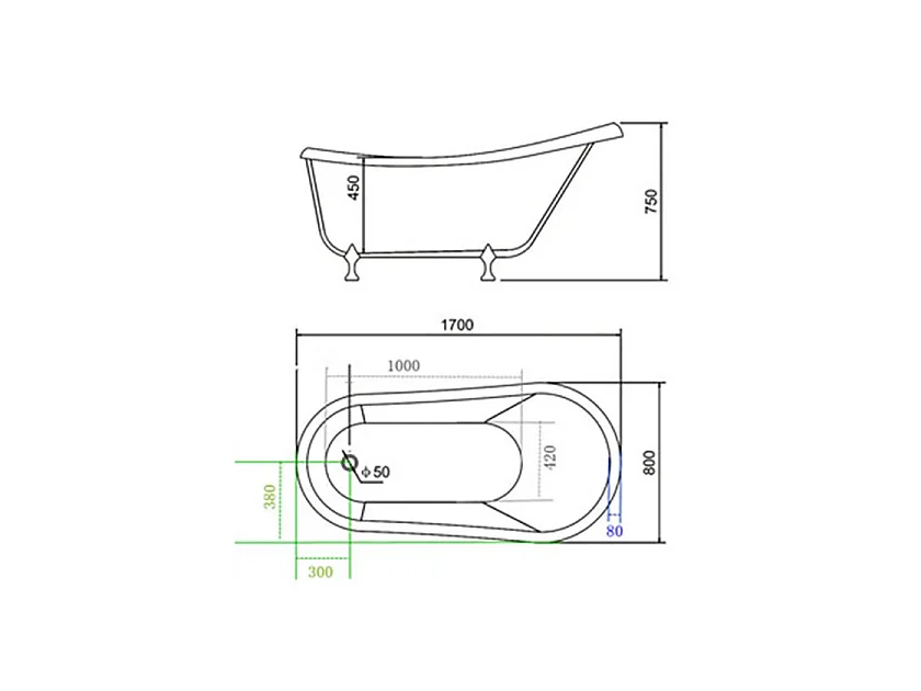Retrò vrijstaand bad 170 x 80 cm met Gouden pootjes + Mengkraan – Marigold