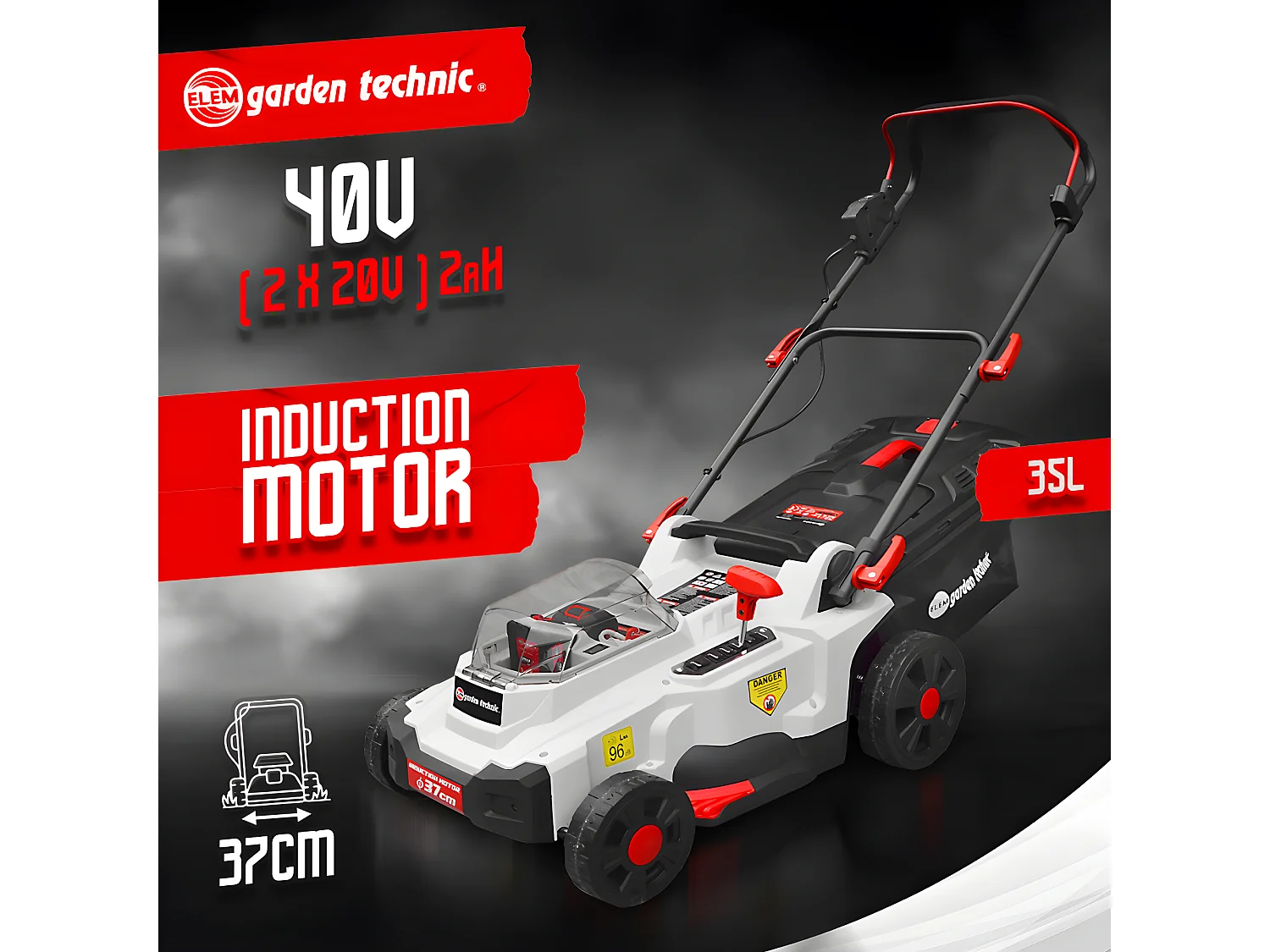 Tondeuse rechargeable 40V (2x20V) 37cm - Batteries et chargeur fournis - Elem Garden