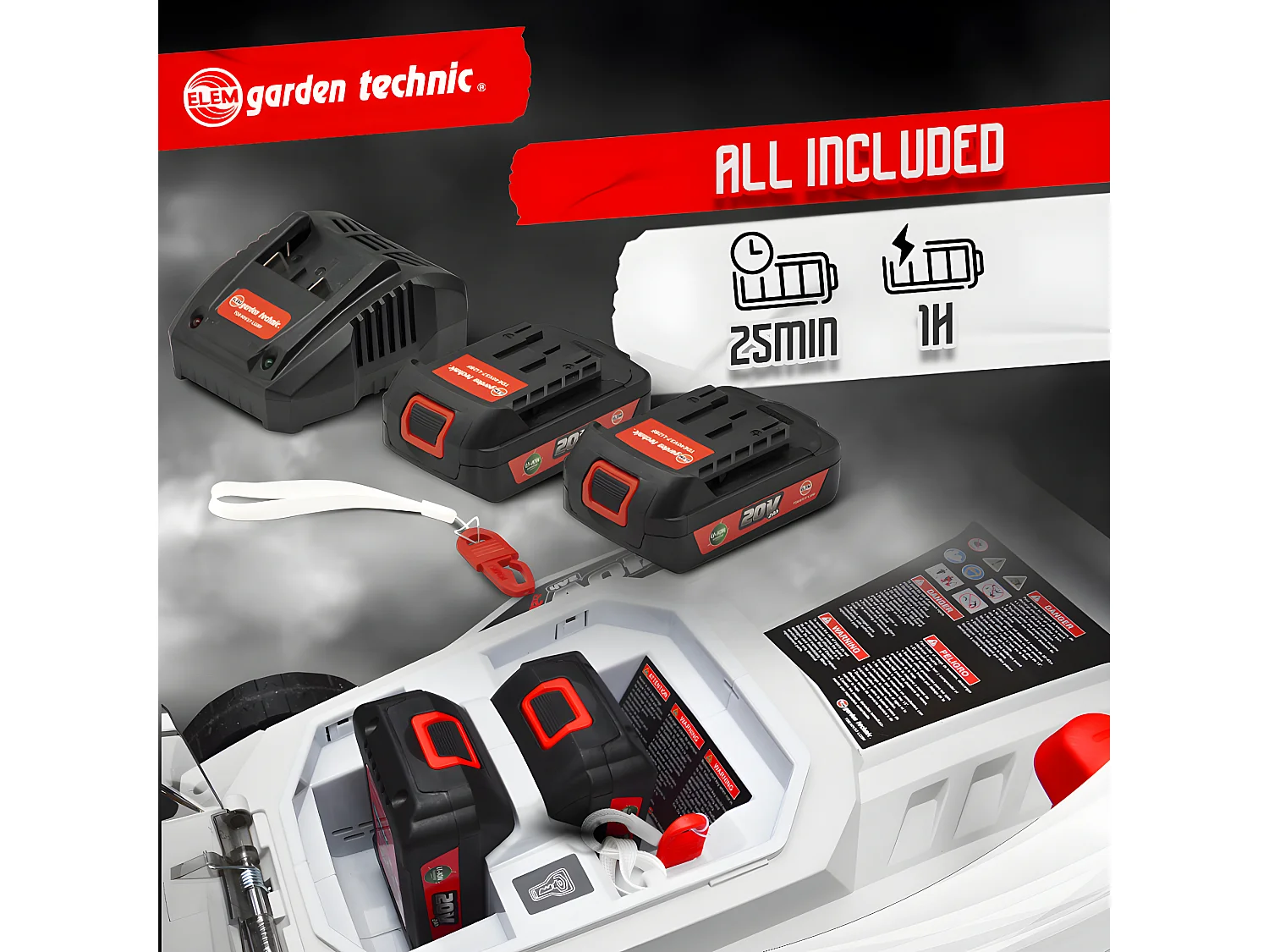 Tondeuse rechargeable 40V (2x20V) 37cm - Batteries et chargeur fournis - Elem Garden