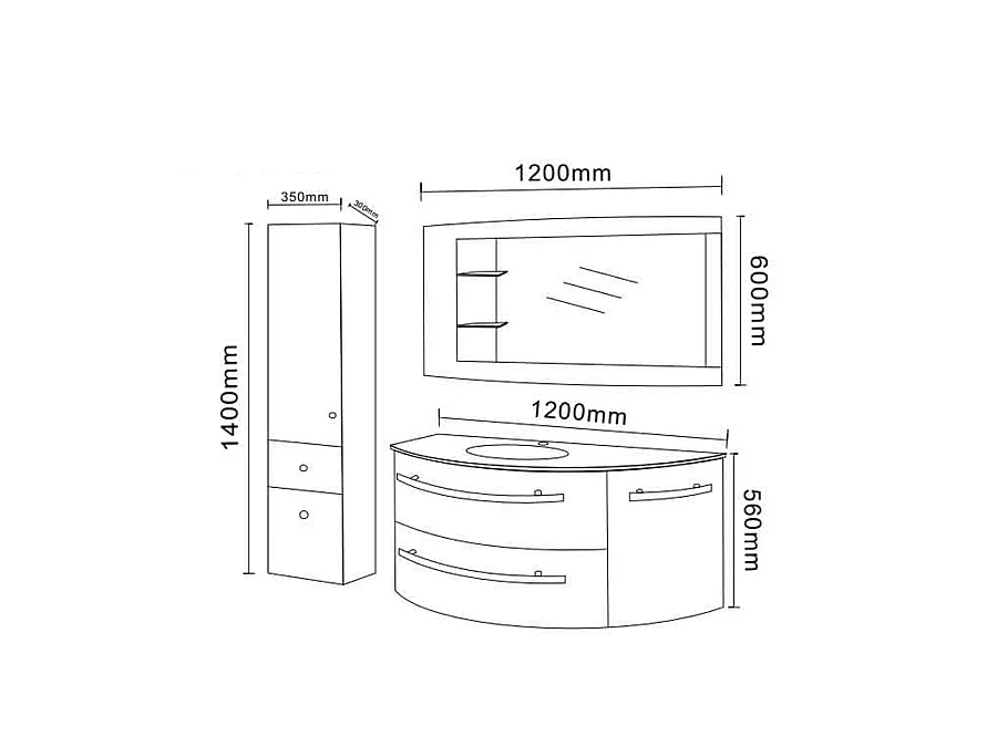 Badezimmer-Set 120 cm Weiß mit Säule und Waschbecken - Annabelle