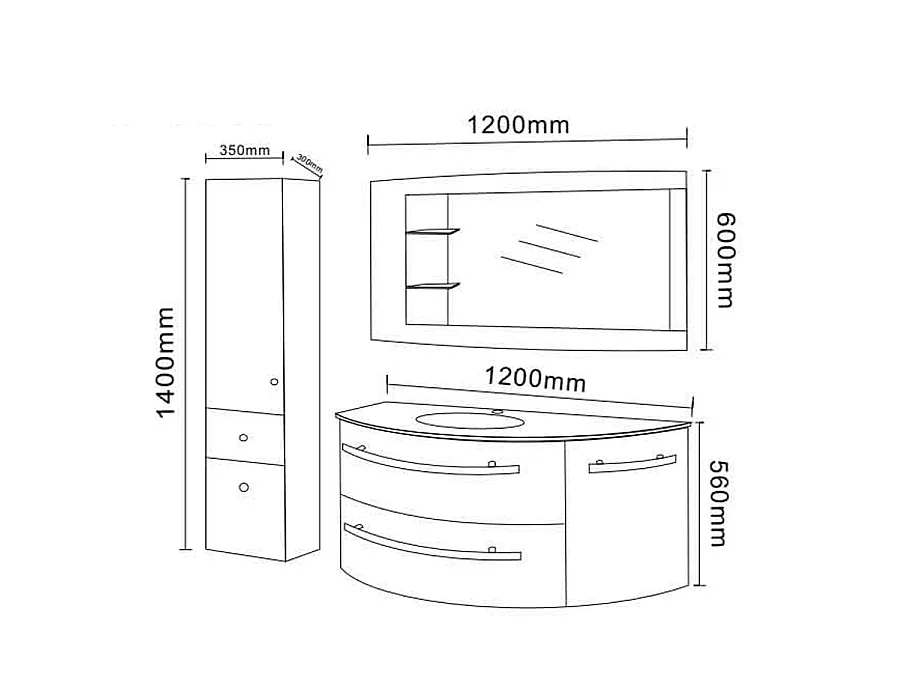 Badezimmer-Set 120 cm Weiß mit Säule und Waschbecken - Annabelle