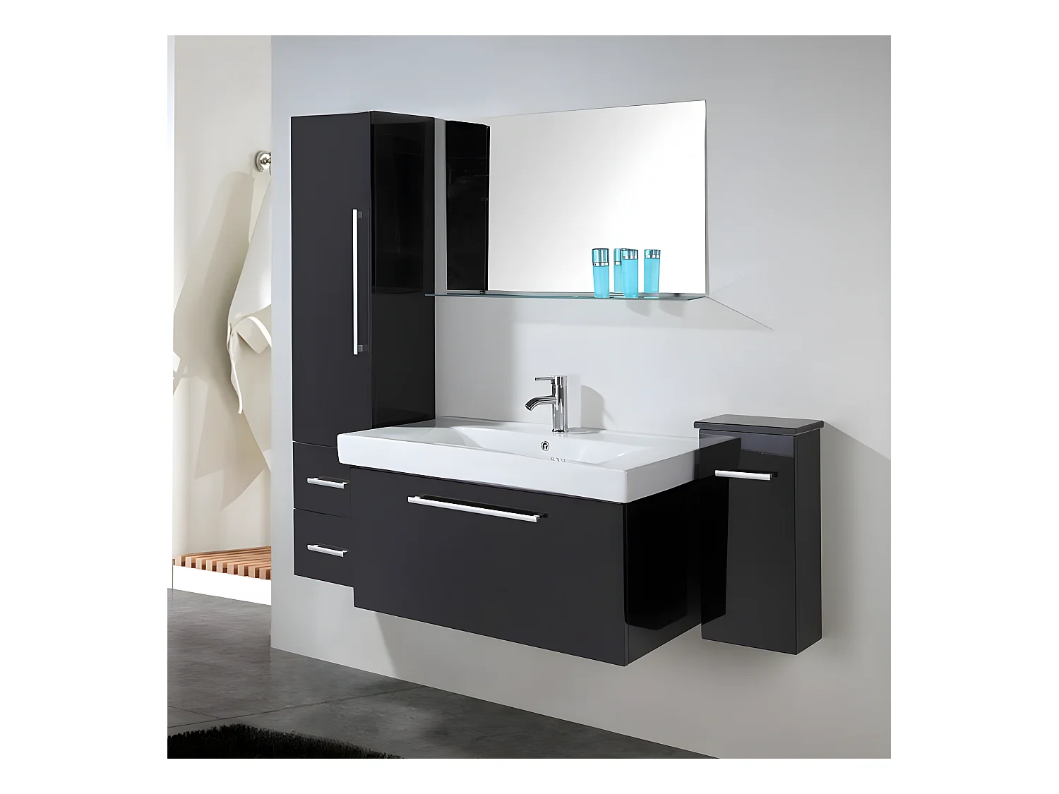 Mobile bagno nero 100 cm lavabo e colonna inclusi – Lise