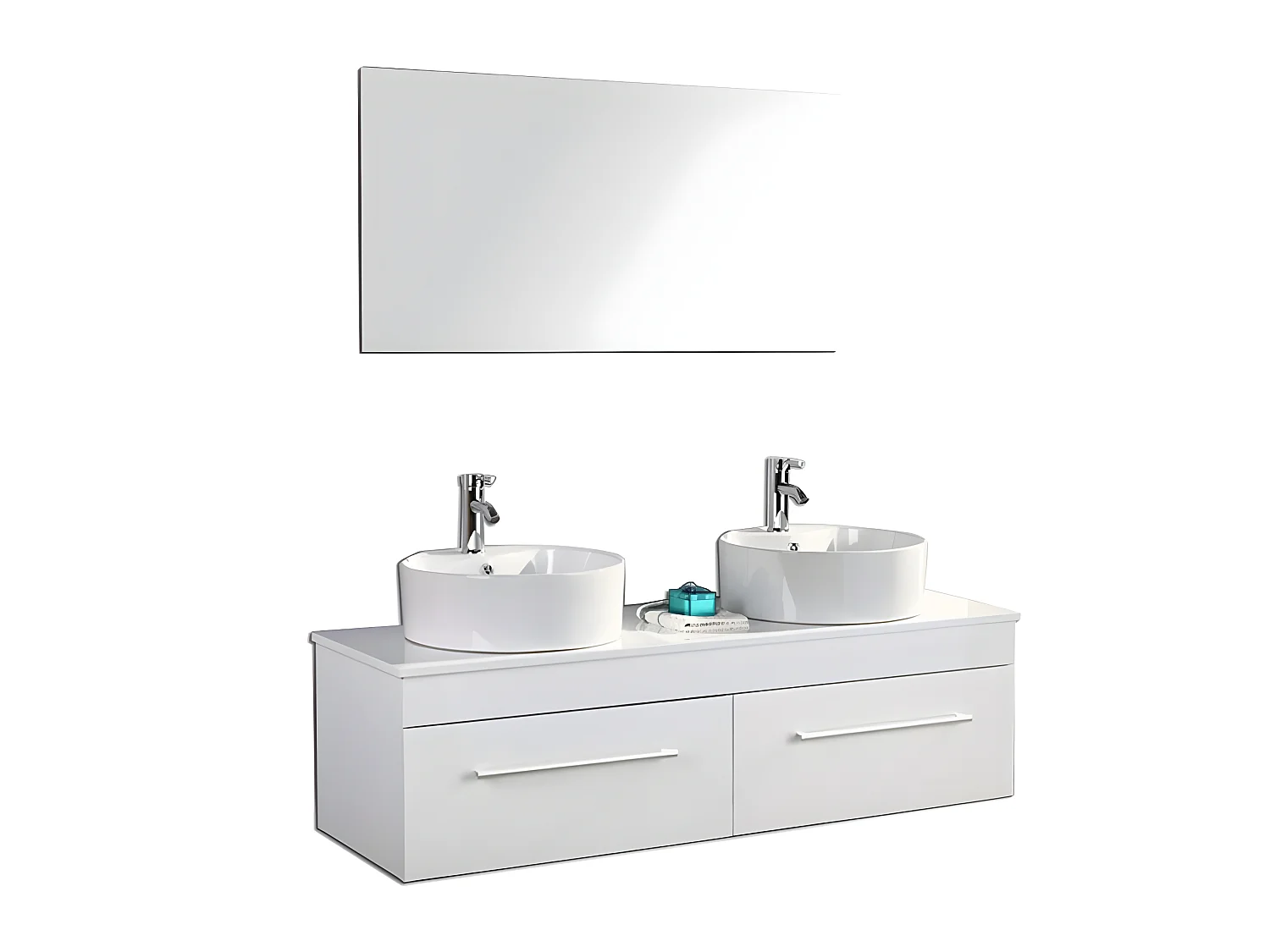 Badezimmer-Set 150 cm Weiß Waschbecken inklusive - Cecily