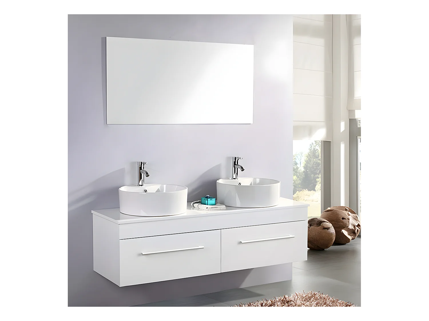 Badezimmer-Set 150 cm Weiß Waschbecken inklusive - Cecily