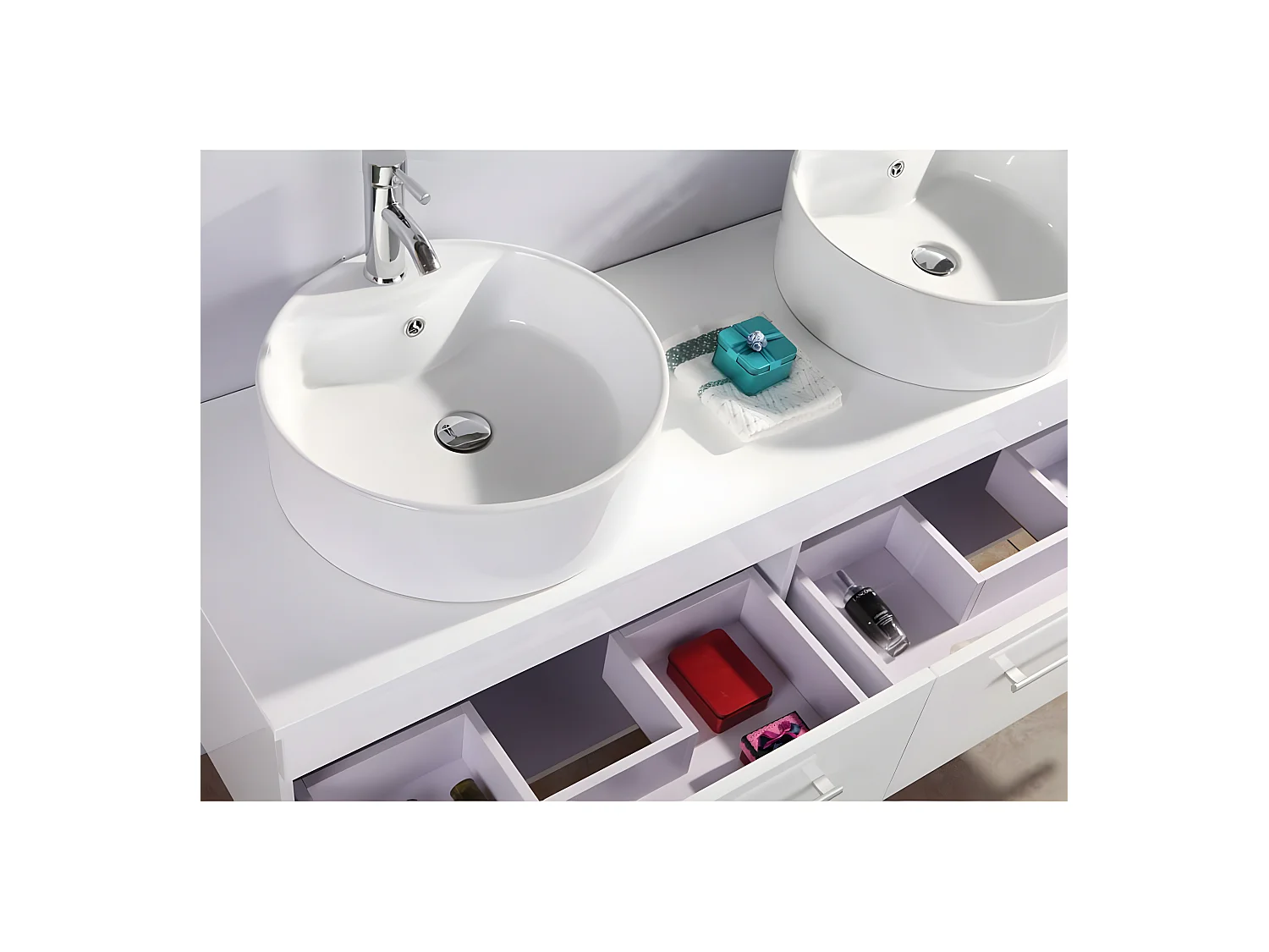 Badezimmer-Set 150 cm Weiß Waschbecken inklusive - Cecily