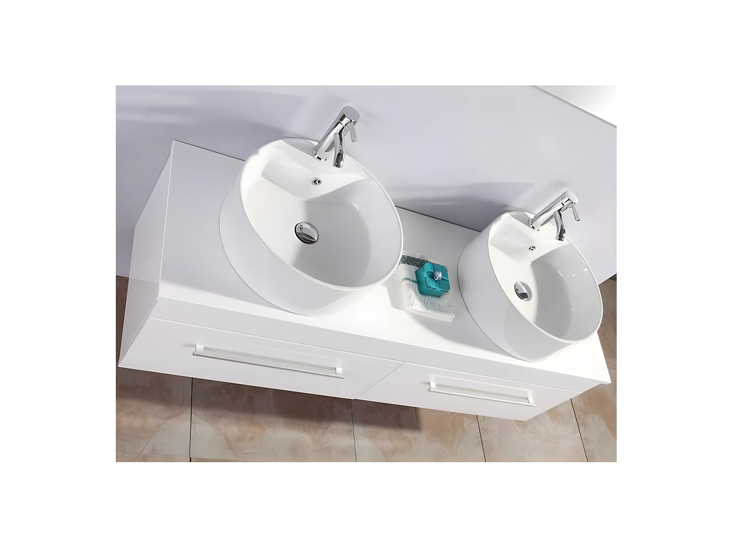 Badezimmer-Set 150 cm Weiß Waschbecken inklusive - Cecily