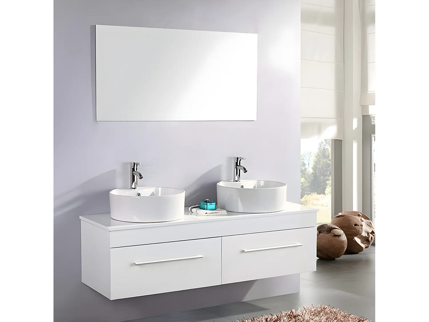 Meuble de Salle de Bain blanc 150 cm Lavabo inclus – Cecily