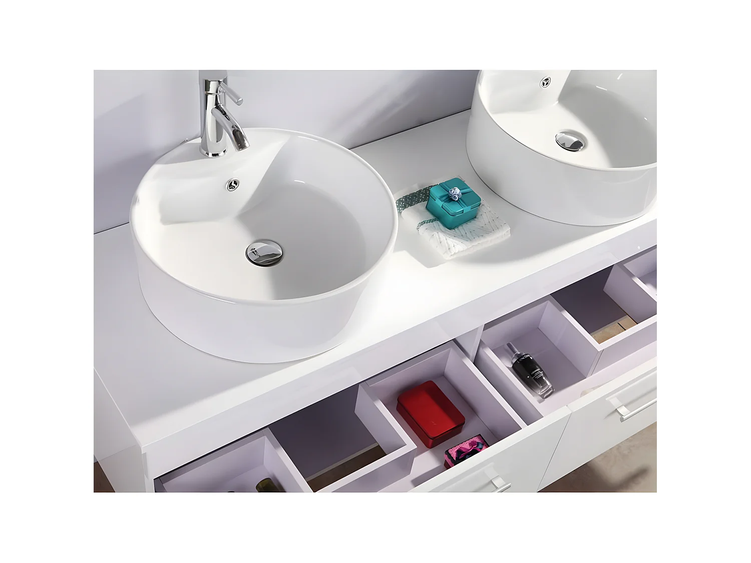 Meuble de Salle de Bain blanc 150 cm Lavabo inclus – Cecily