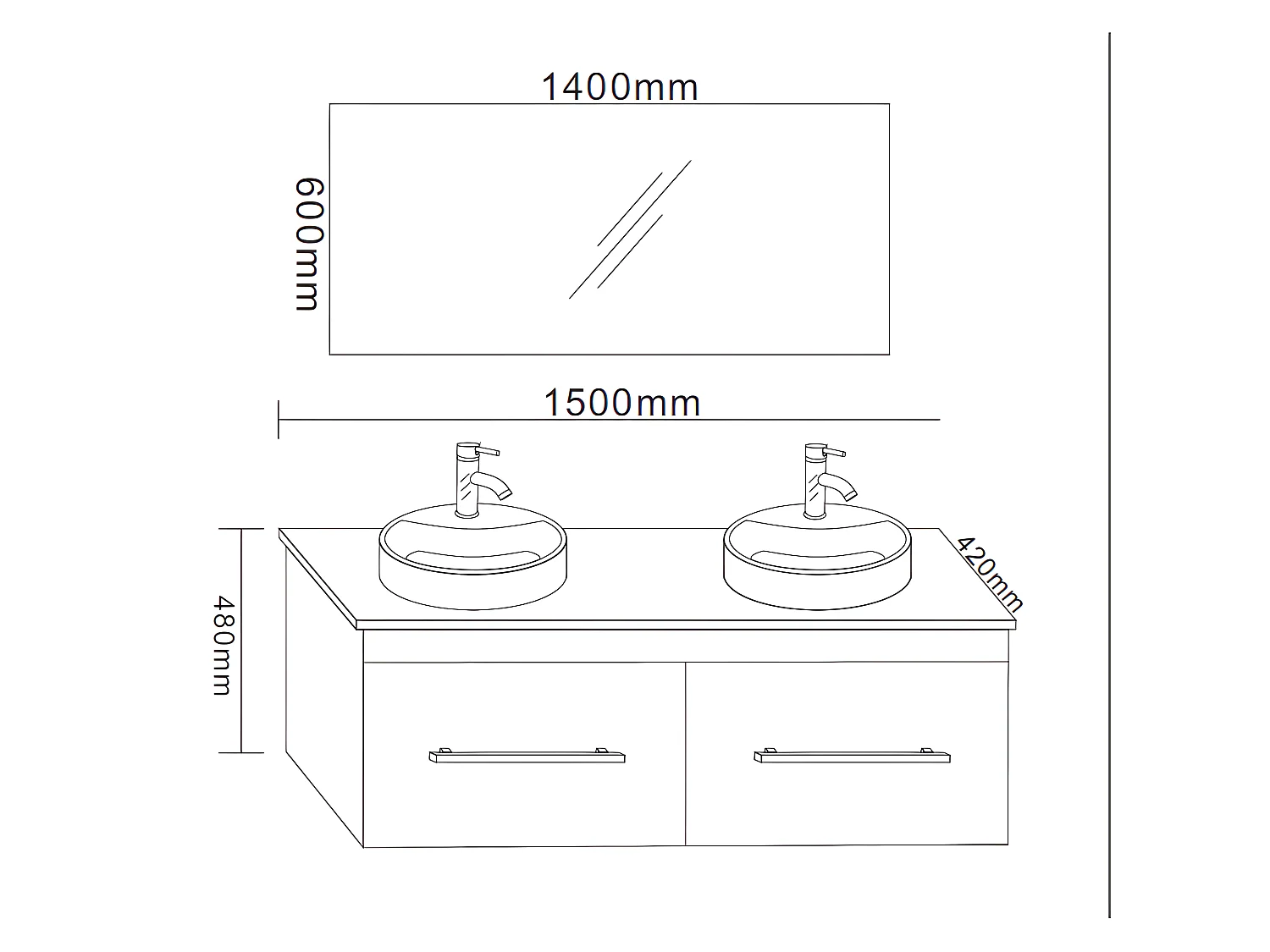 Meuble de Salle de Bain blanc 150 cm Lavabo inclus – Cecily