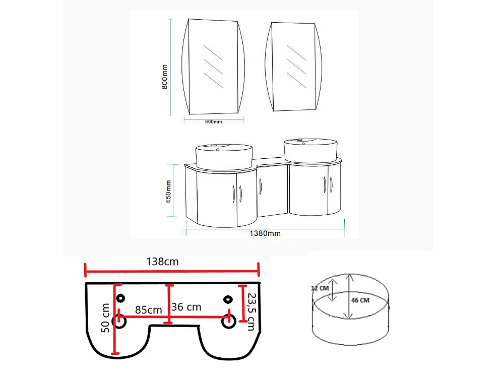 Badkamerkast 138 cm Inclusief wastafel – Eloise