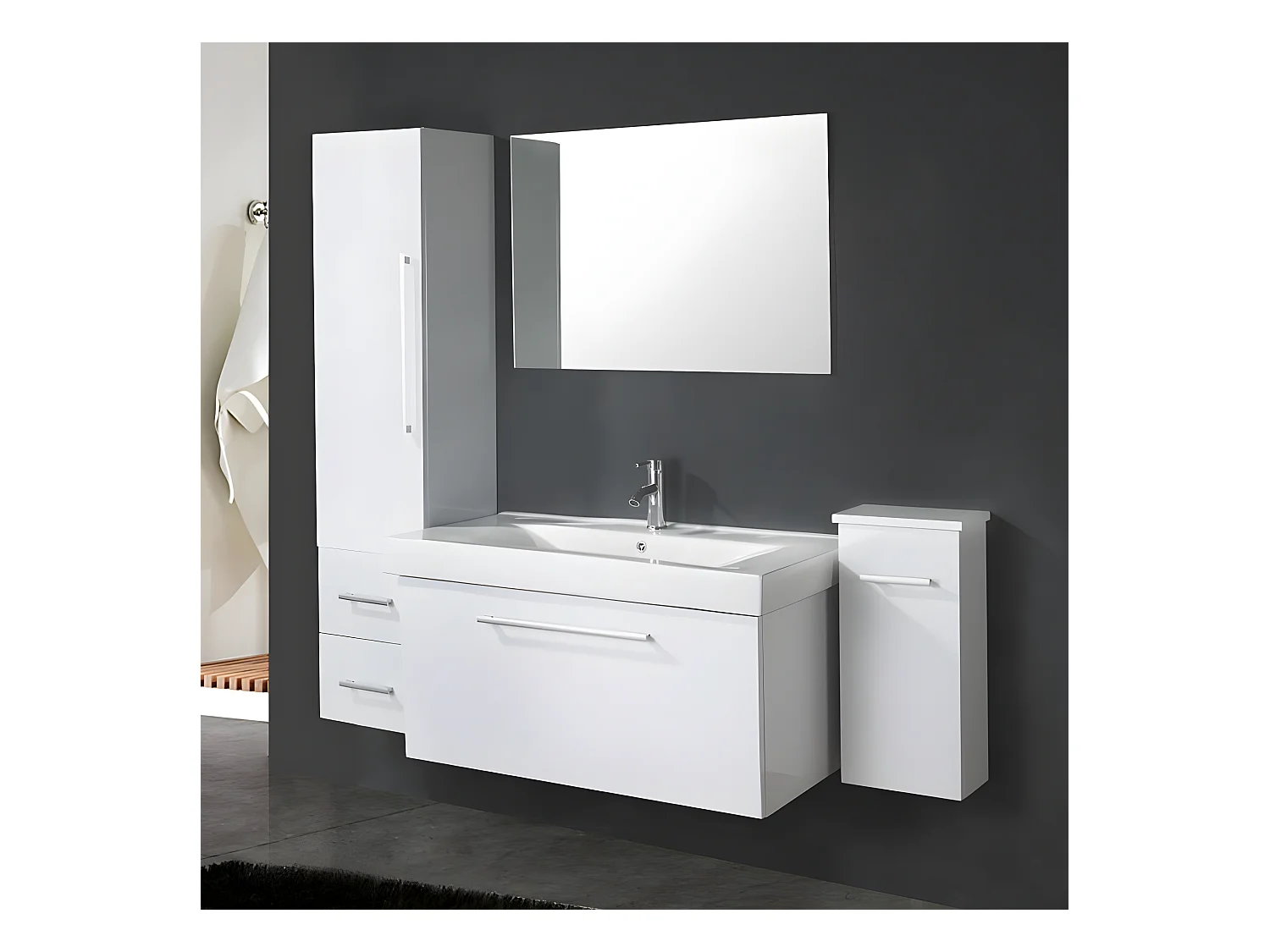 Mobile bagno bianco 100 cm lavabo e colonne inclusi – Maris