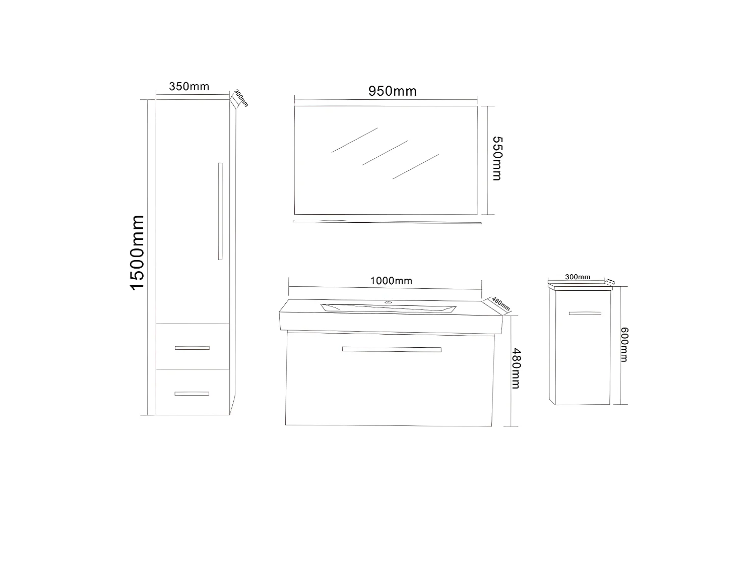 Mobile bagno bianco 100 cm lavabo e colonne inclusi – Maris