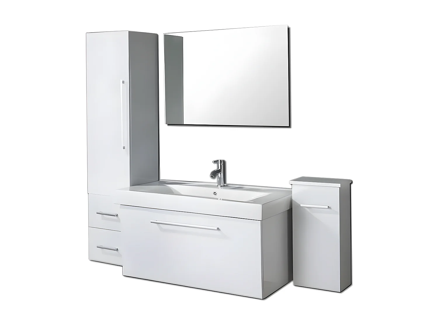 Meuble salle de bain 100 cm blanc lavabo et colonnes compris – Maris
