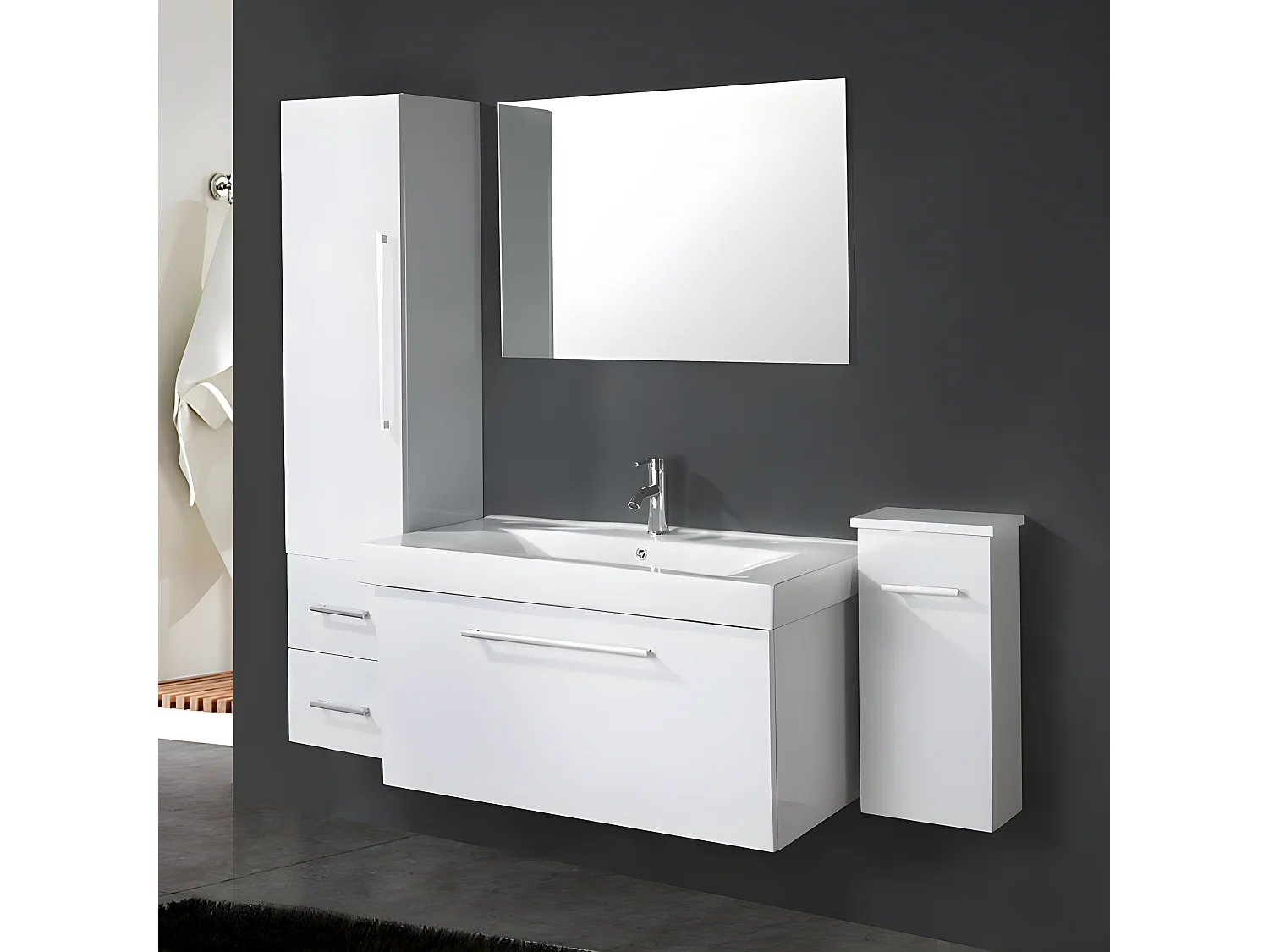 Meuble salle de bain 100 cm blanc lavabo et colonnes compris – Maris