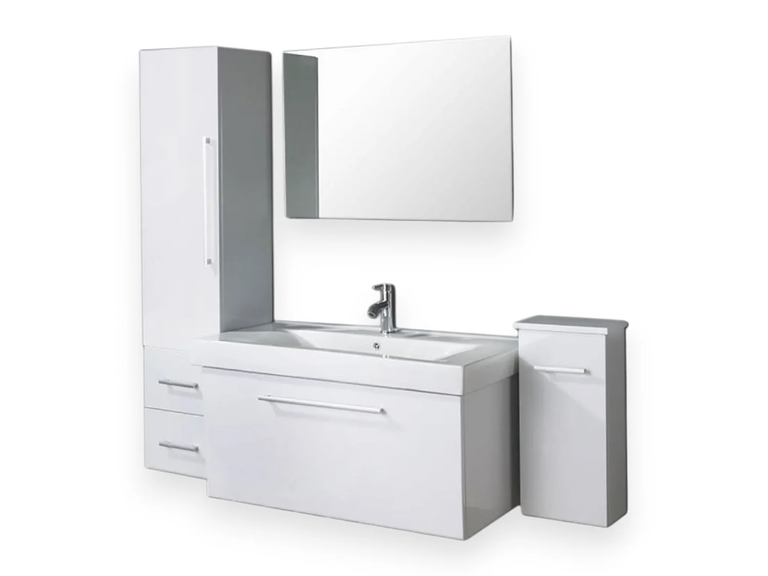 White Bathroom Vanity Unit 100 cm with Basin and Tall Cabinet Included – Maris