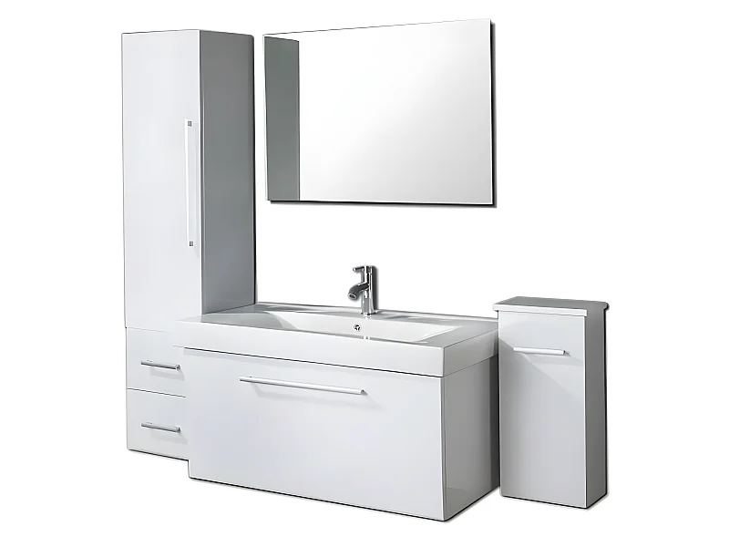 Meuble salle de bain 100 cm blanc lavabo et colonnes compris – Maris
