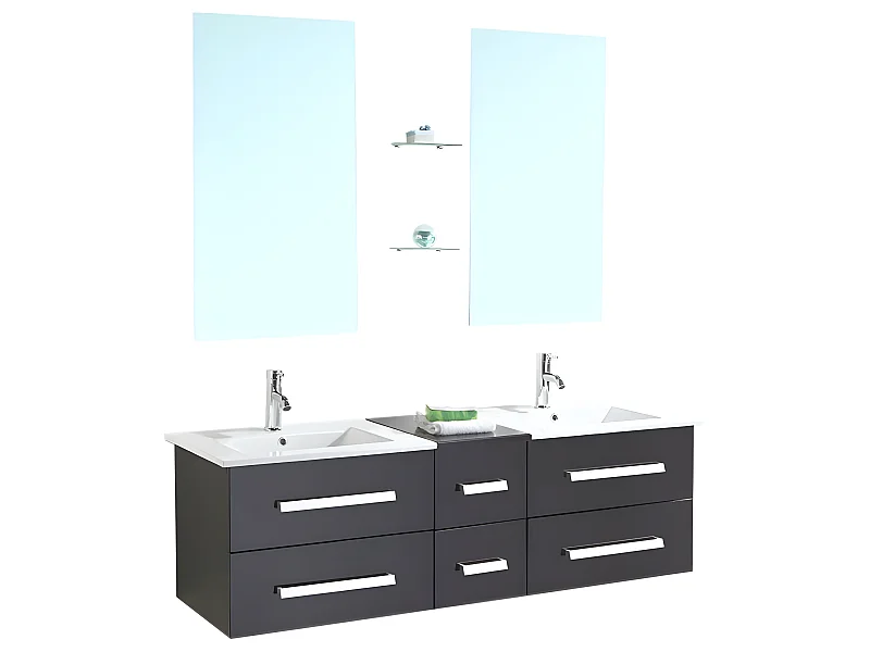 Badezimmer-Set 150 cm Schwarz Waschbecken inklusive - Isabel