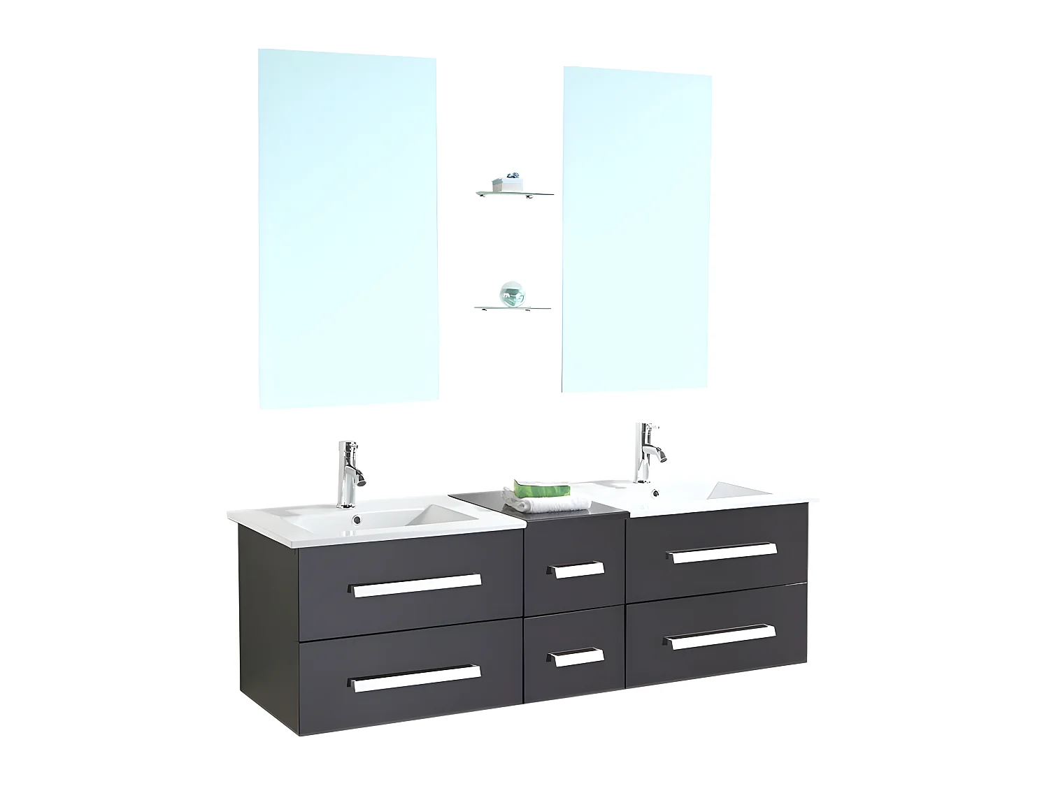 Meuble de Salle de Bain noir 150 cm Lavabo inclus – Isabel