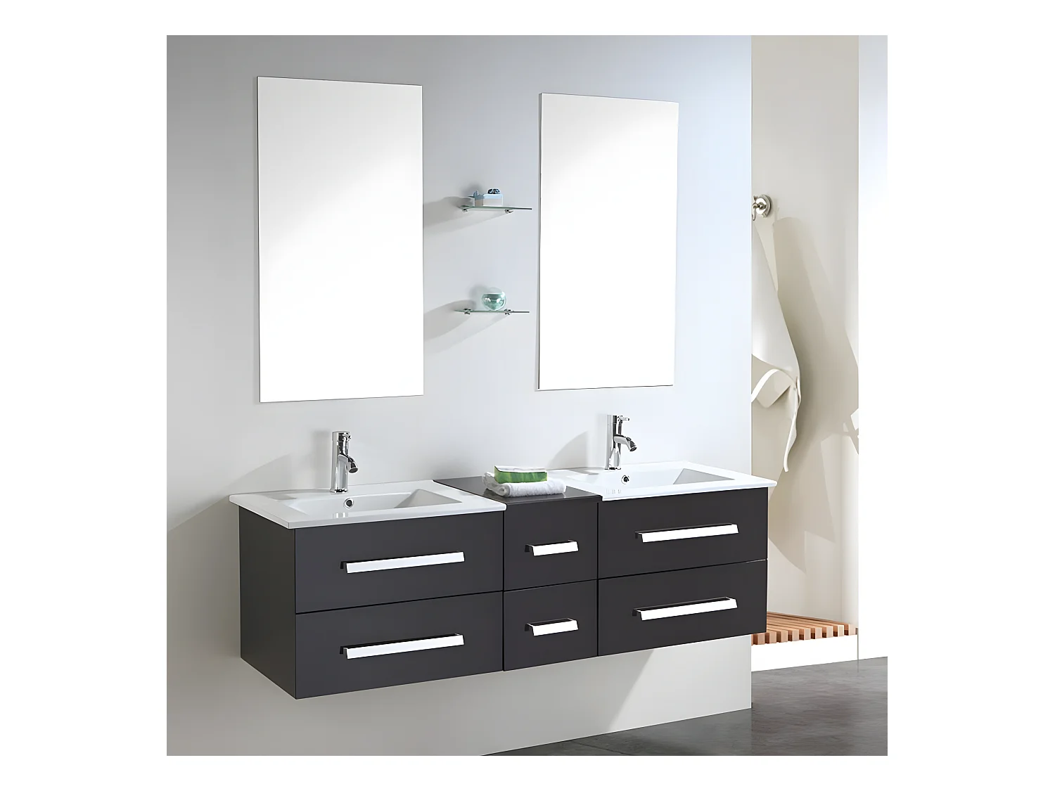 Meuble de Salle de Bain noir 150 cm Lavabo inclus – Isabel