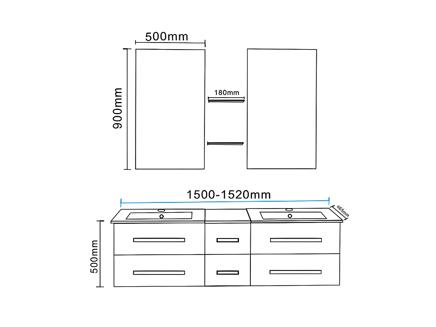 Meuble de Salle de Bain noir 150 cm Lavabo inclus – Isabel