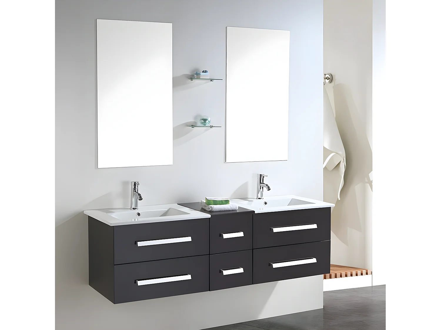 Meuble de Salle de Bain noir 150 cm Lavabo inclus – Isabel