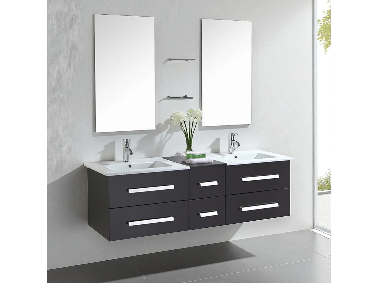 Black Bathroom Vanity Unit 150 cm with Basin Included – Isabel