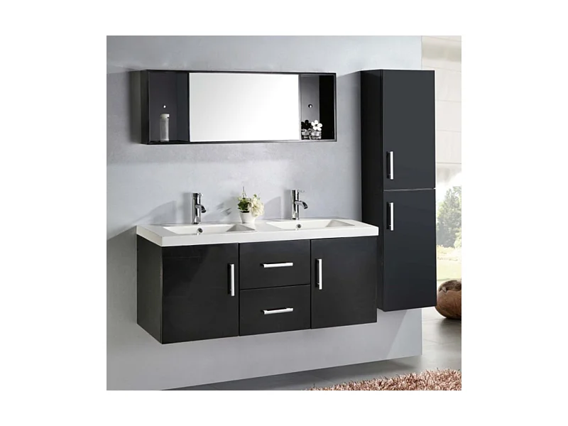Meuble de Salle de Bain noir 120 cm Colonne et Lavabo inclus – Estelle