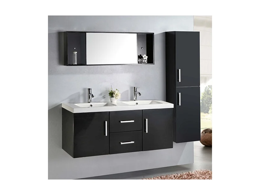 Meuble de Salle de Bain noir 120 cm Colonne et Lavabo inclus – Estelle
