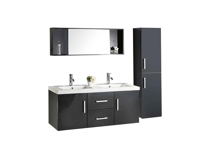 Badezimmer-Set 120 cm Schwarz mit Säule und Waschbecken - Estelle