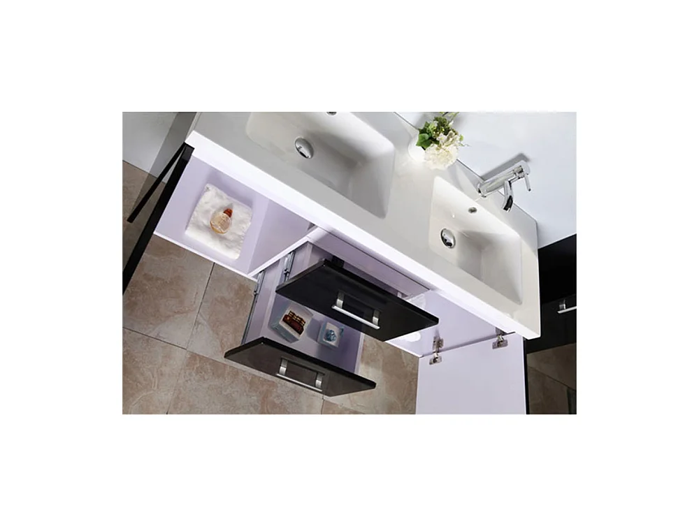 Badezimmer-Set 120 cm Schwarz mit Säule und Waschbecken - Estelle