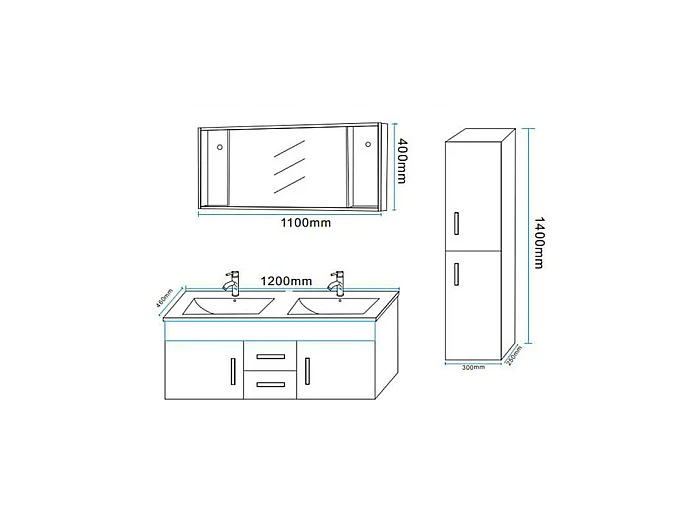 Badezimmer-Set 120 cm Schwarz mit Säule und Waschbecken - Estelle