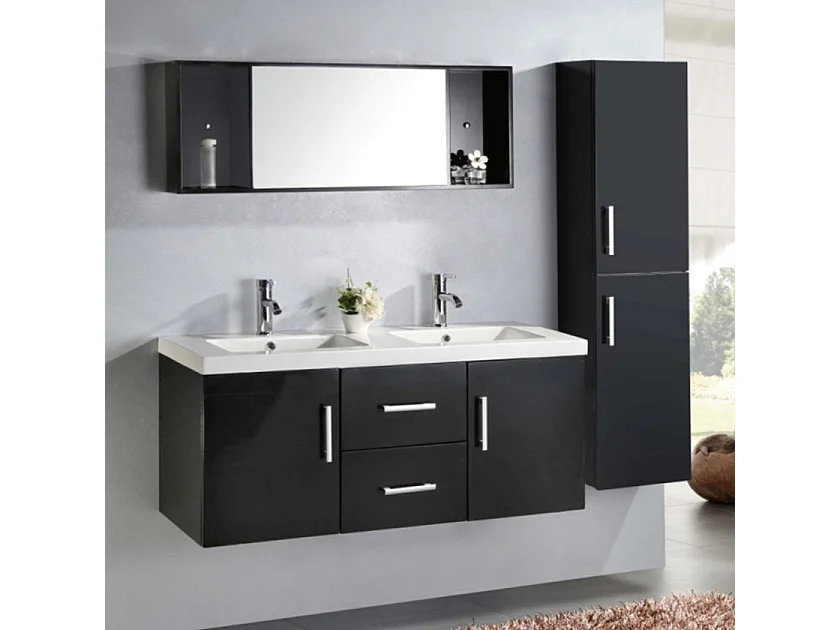 Meuble de Salle de Bain noir 120 cm Colonne et Lavabo inclus – Estelle