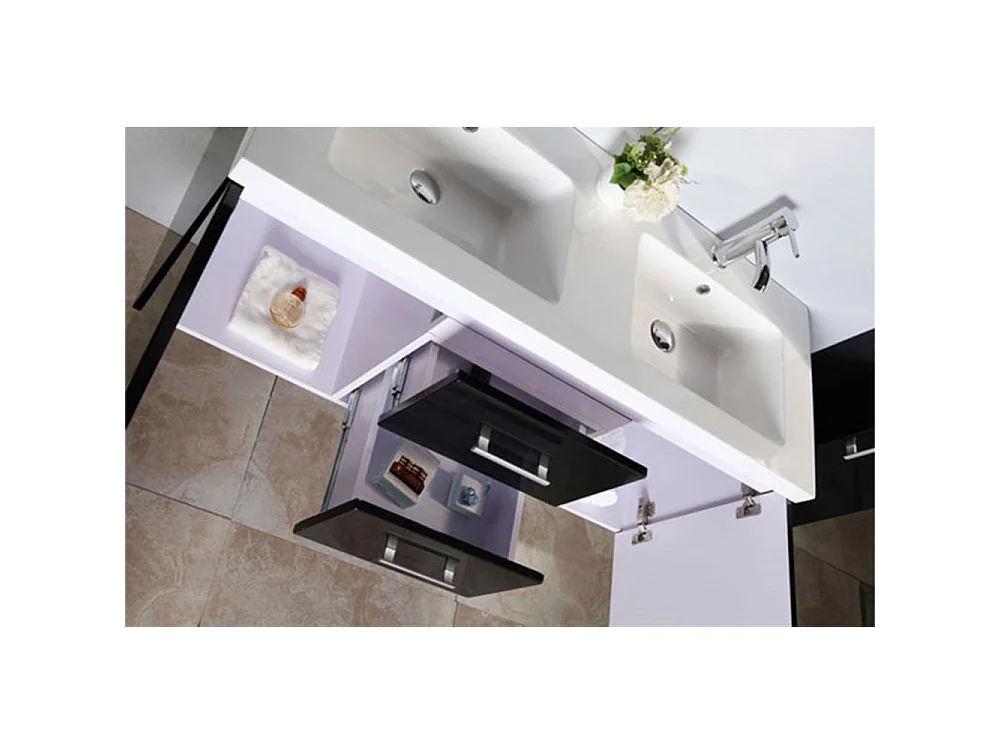 Meuble de Salle de Bain noir 120 cm Colonne et Lavabo inclus – Estelle