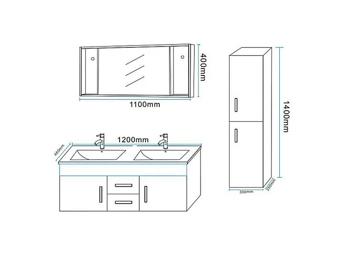 Meuble de Salle de Bain noir 120 cm Colonne et Lavabo inclus – Estelle