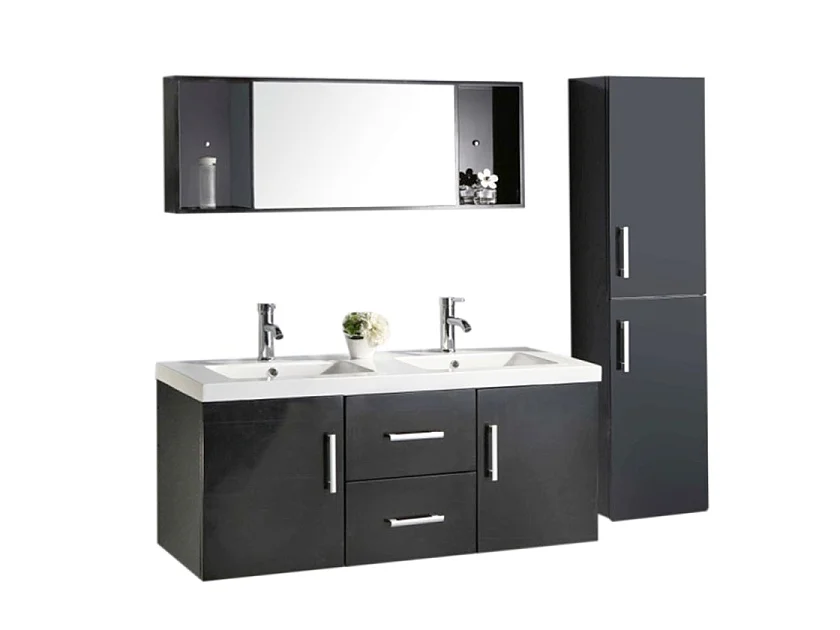 Meuble de Salle de Bain noir 120 cm Colonne et Lavabo inclus – Estelle
