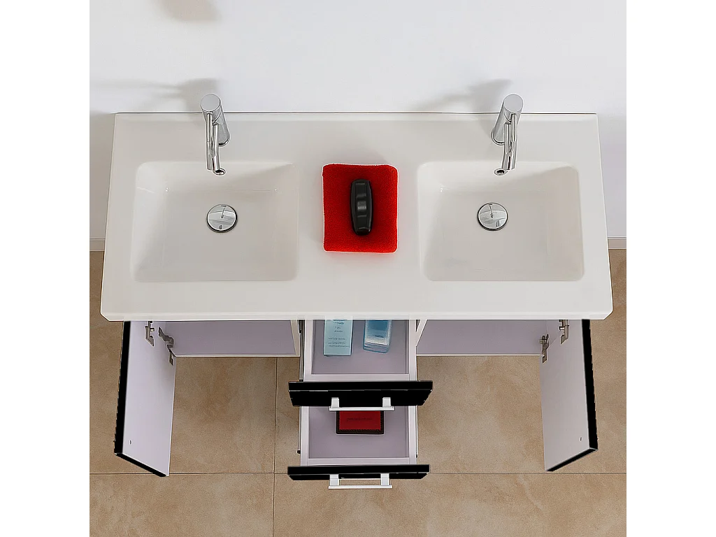 Meuble de Salle de Bain noir 120 cm Colonne et Lavabo inclus – Estelle
