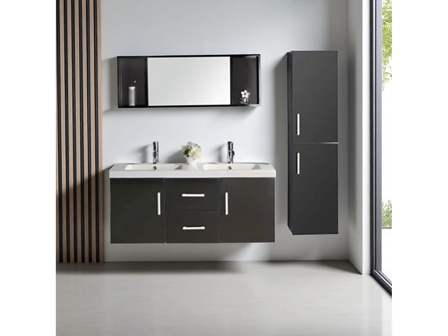 Meuble de Salle de Bain noir 120 cm Colonne et Lavabo inclus – Estelle