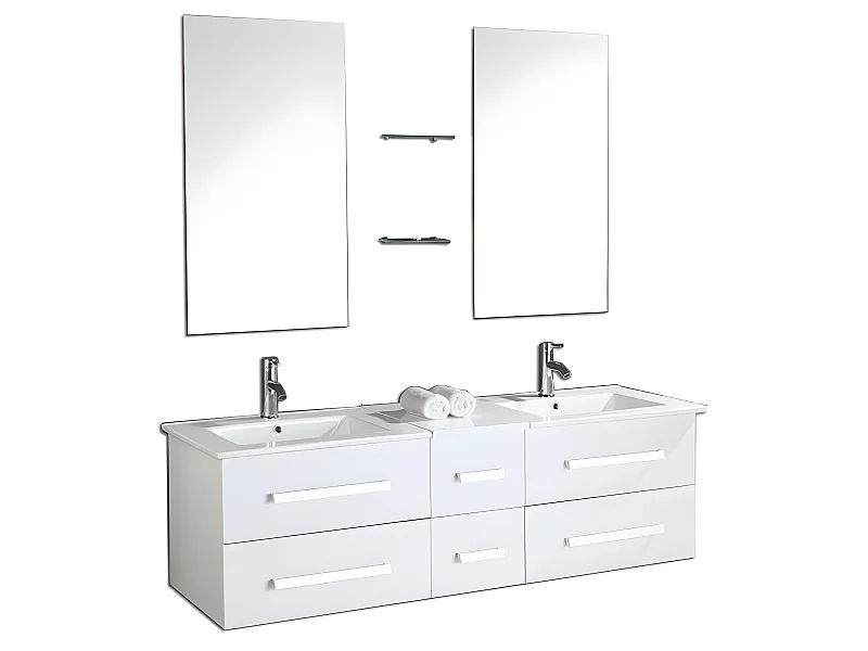 Badezimmer-Set 150 cm Weiß Waschbecken inklusive - Janel