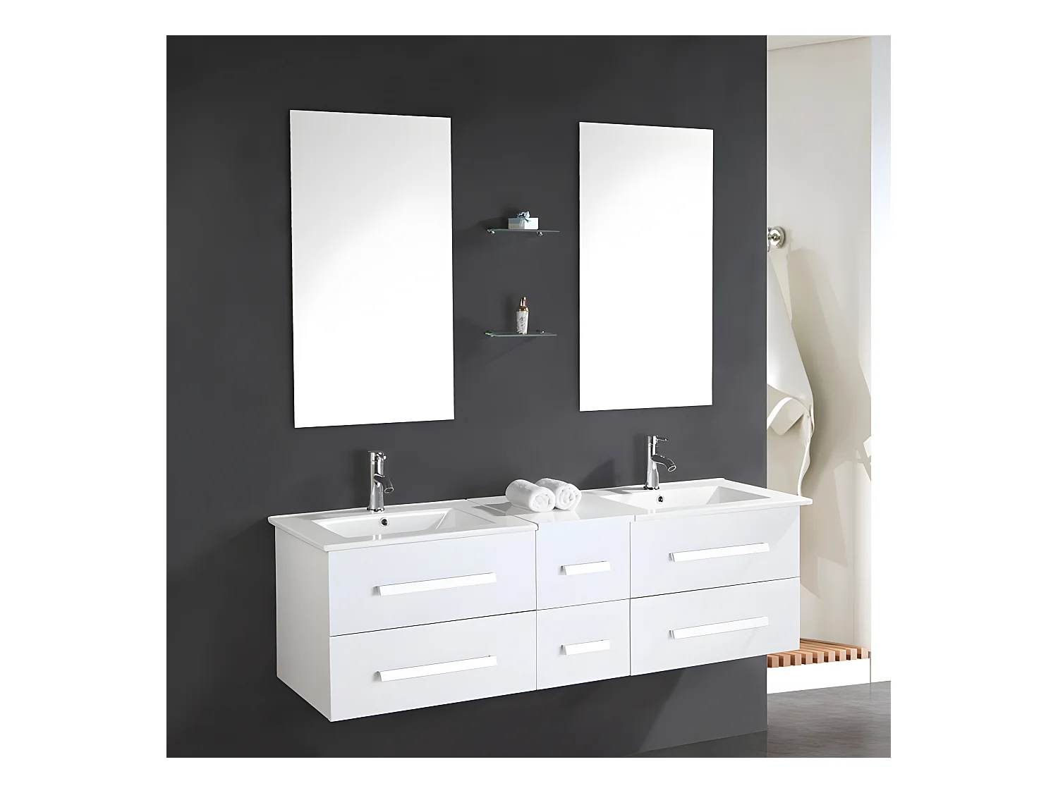 Meuble de Salle de Bain blanc 150 cm Lavabo inclus – Janel