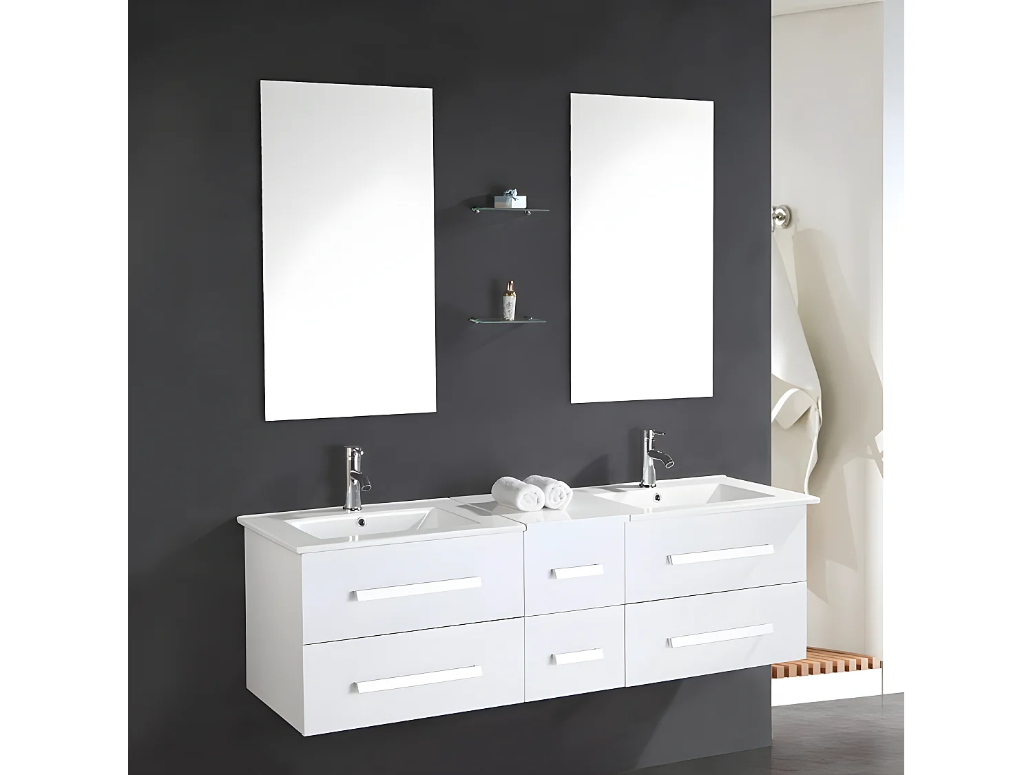 Meuble de Salle de Bain blanc 150 cm Lavabo inclus – Janel