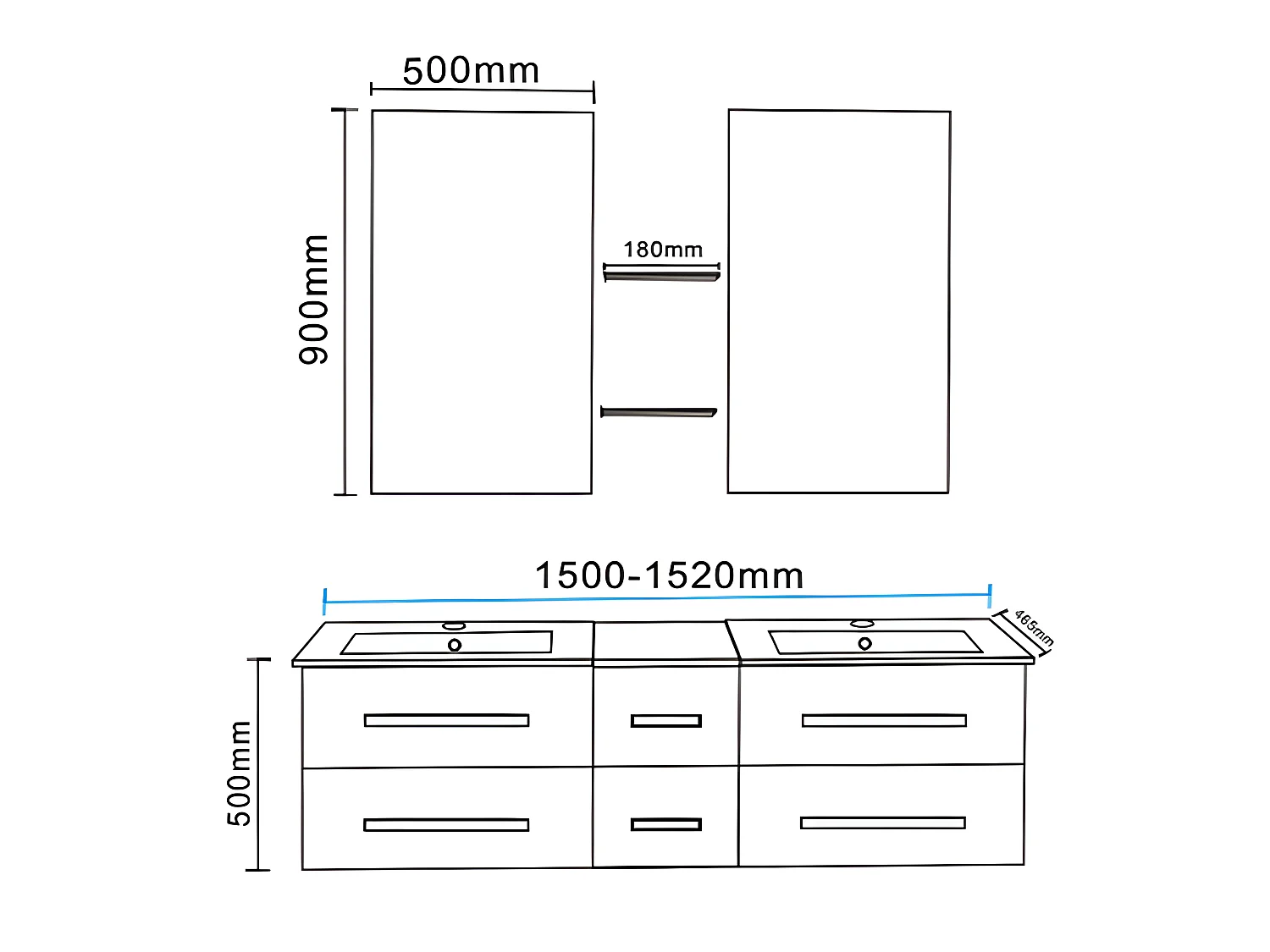 Meuble de Salle de Bain blanc 150 cm Lavabo inclus – Janel