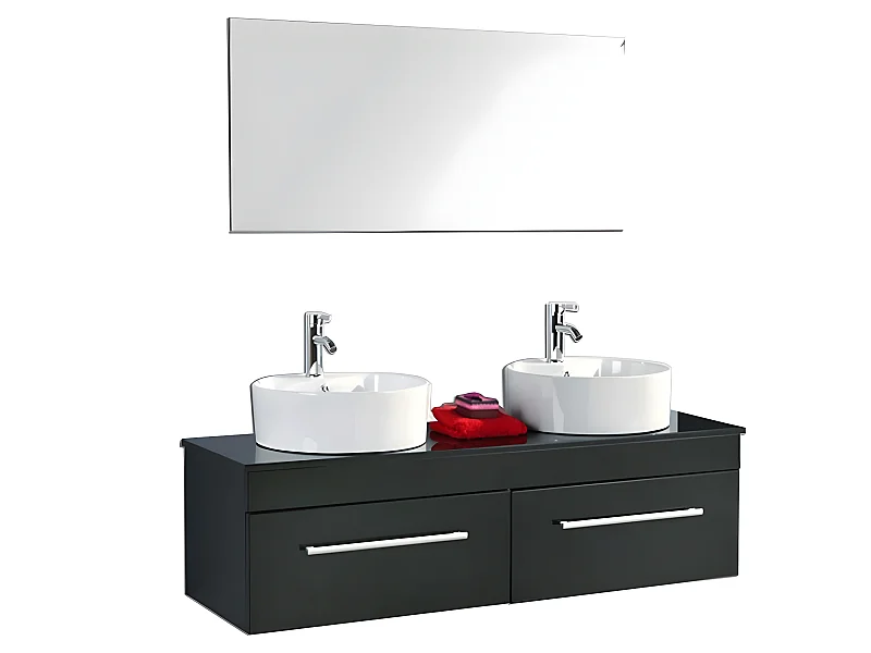 Badezimmer-Set 150 cm Schwarz Waschbecken inklusive - Carrie