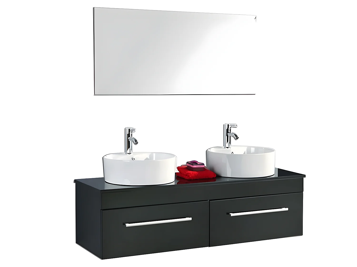 Badezimmer-Set 150 cm Schwarz Waschbecken inklusive - Carrie