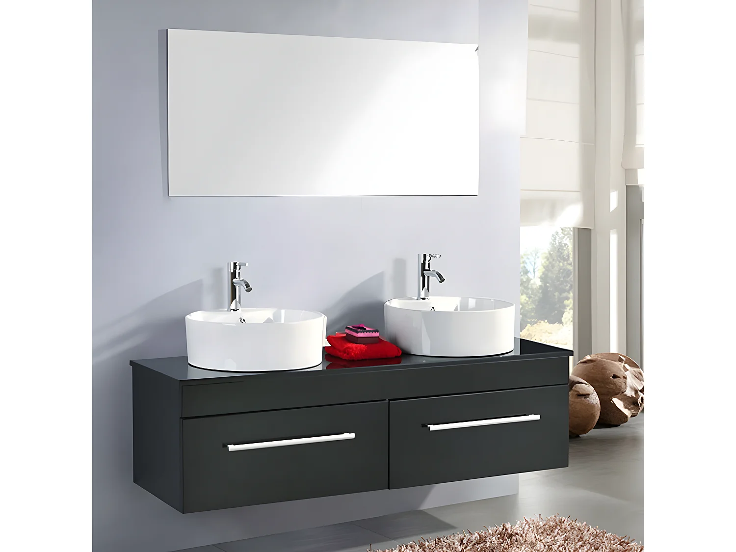 Badezimmer-Set 150 cm Schwarz Waschbecken inklusive - Carrie