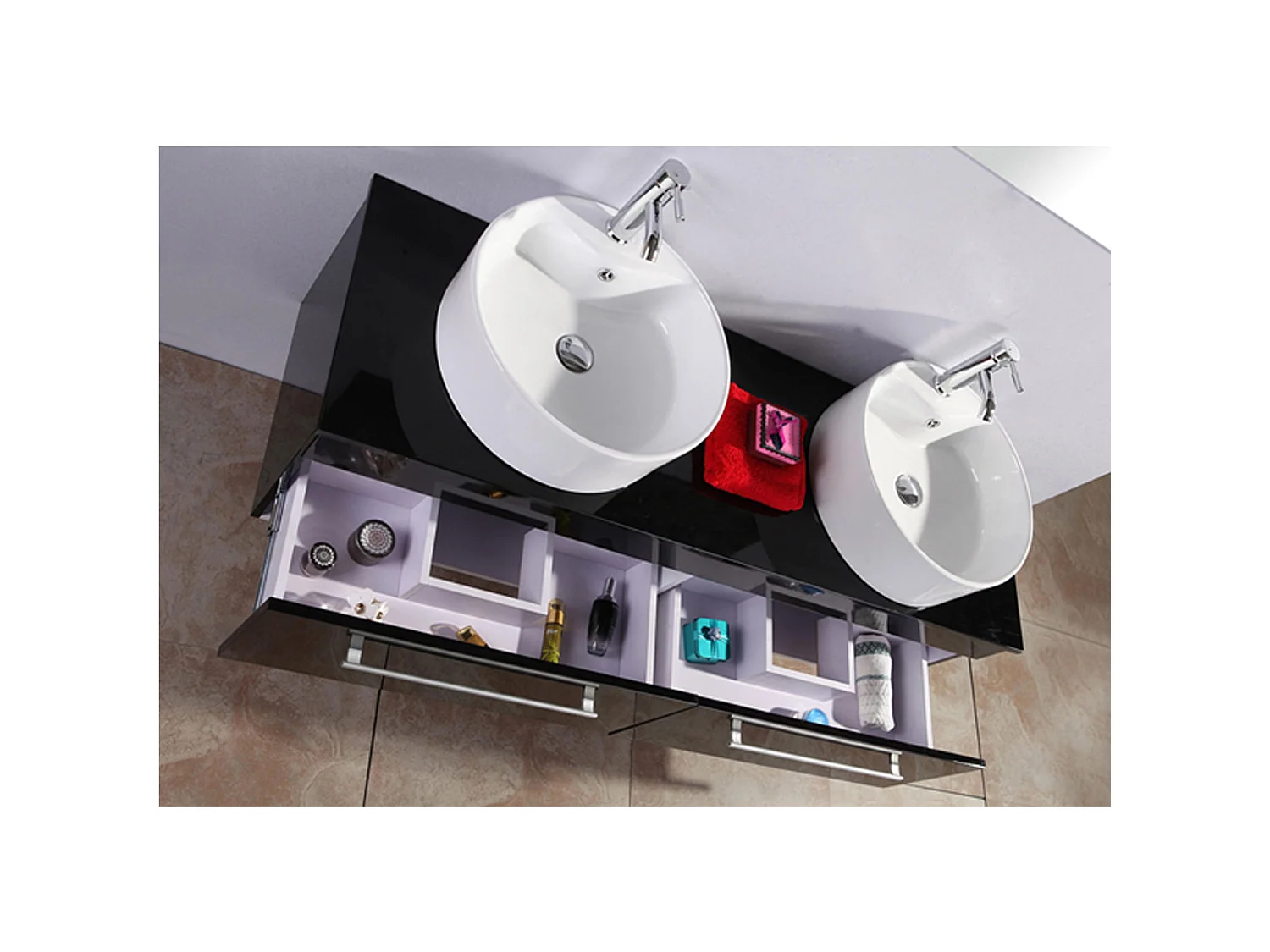 Badezimmer-Set 150 cm Schwarz Waschbecken inklusive - Carrie